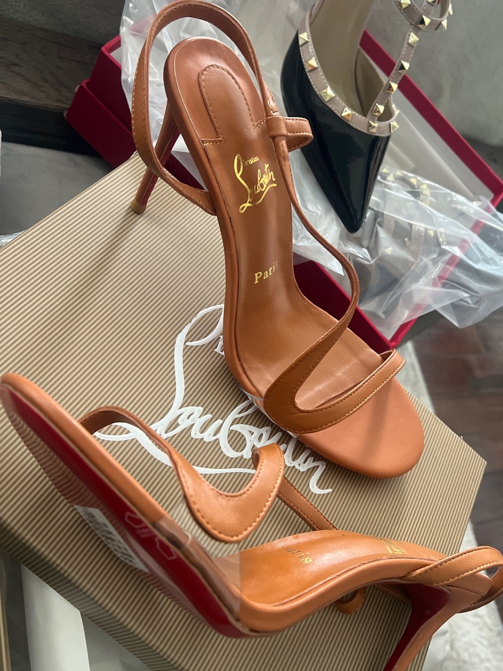 Christian Louboutin Tan Leather Slingback Heels